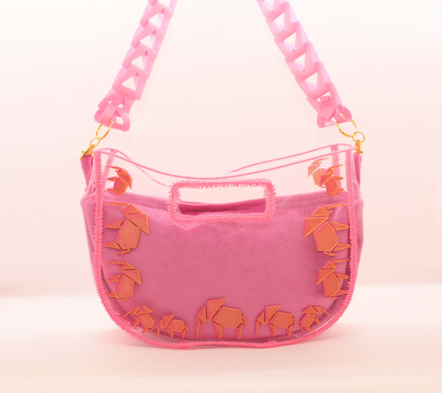 Bolso de impresión 3D sobre tul con dibujo de elefantes