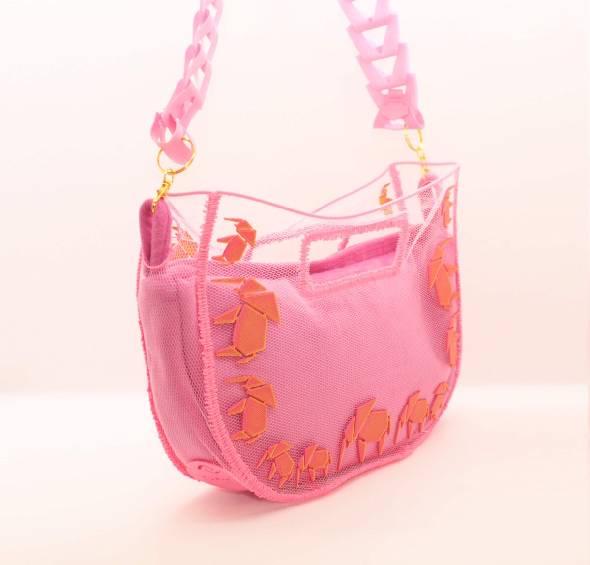 Bolso de impresión 3D sobre tul con dibujo de elefantes