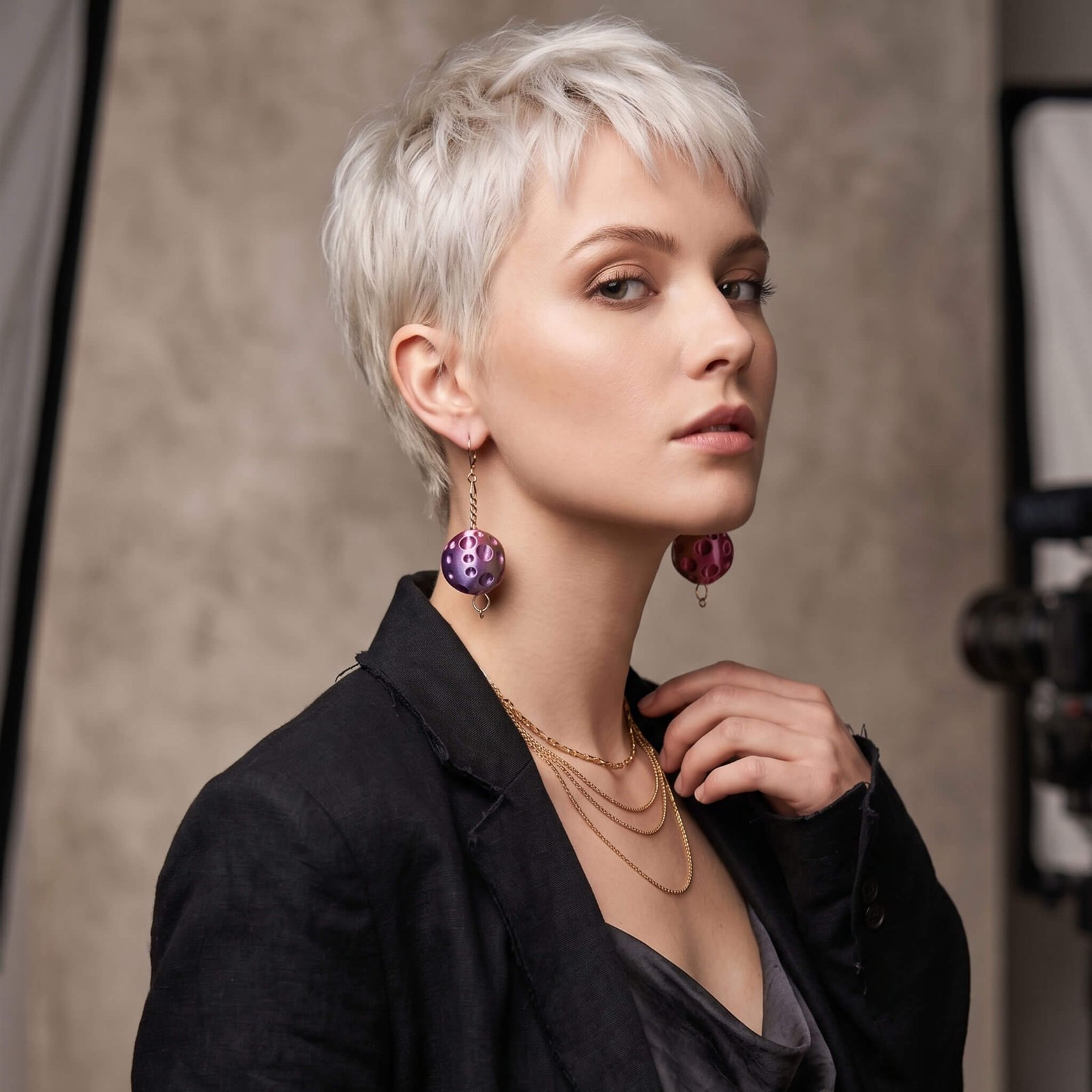 Moon Earrings Violet Aura Purple - Image 4