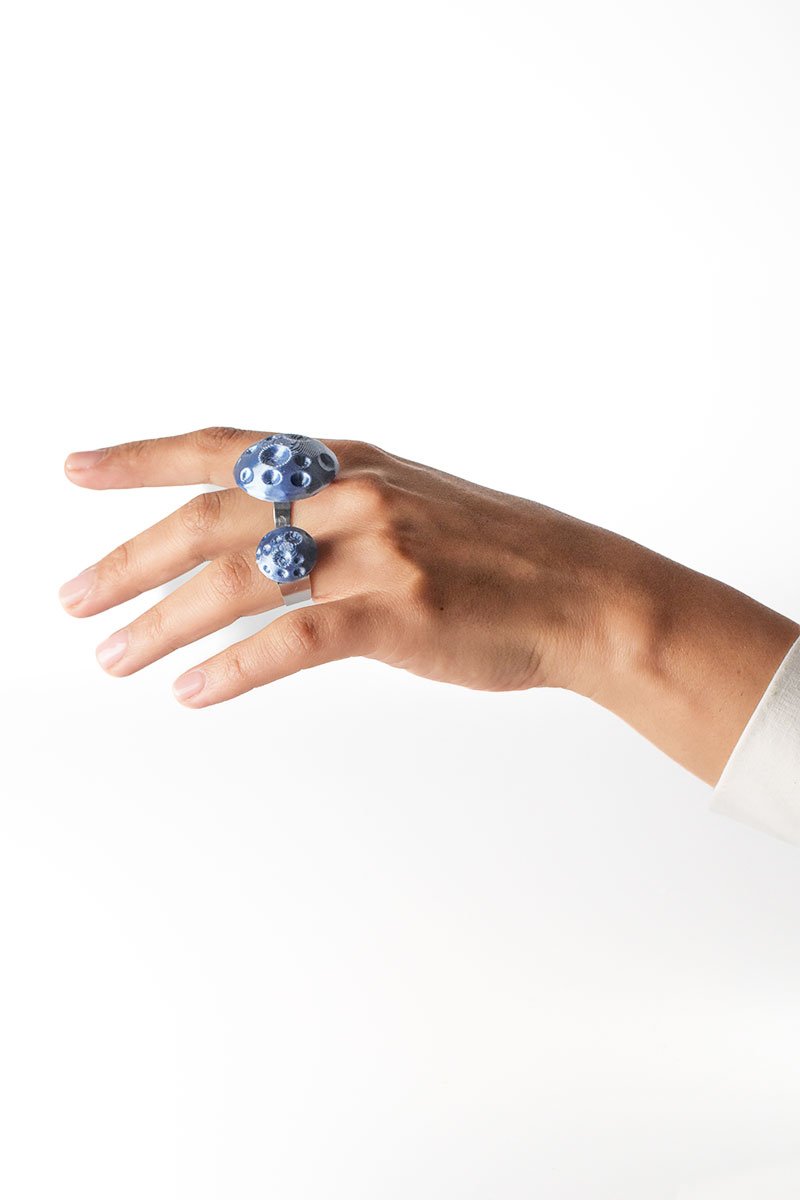 Soft Sky Half Moon ring blue