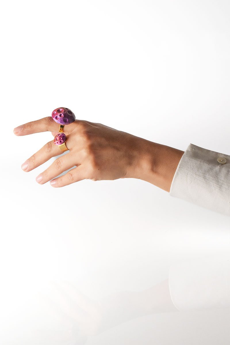 Cosmic Dusk Half Moon ring purple